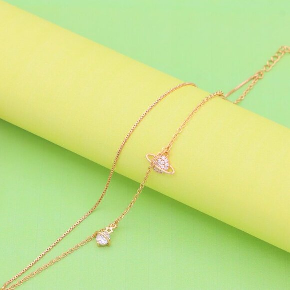"Rose Gold Double Layer Anklet with Planet and Star Charms, XPAL1049 - Picture 3 of 13